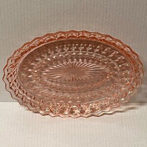 Vintage Jeannette Glass Holiday Pink 11.5" Oval Serving Platter